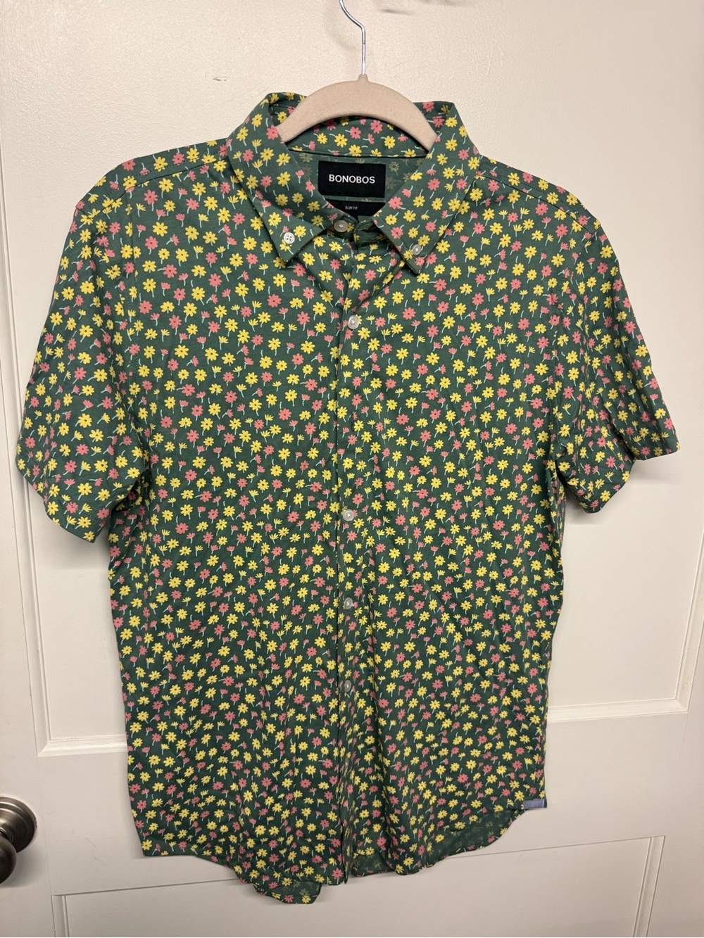 Bonobos Olive Green Short-Sleeve Floral Button-Down Shirt